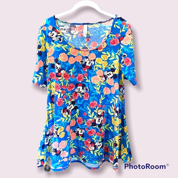 Med 10/12 Lularoe Disney Mickey & Minnie Perfect Tee in bright floral - Picture 1 of 13